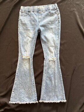 VIPONES Women's Flare Bell Bottom Jeans High Waisted Wide Leg Distressed Knees